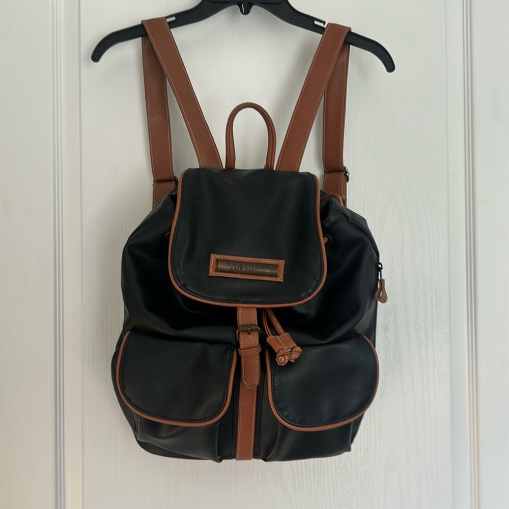 Capezio Backpack Rucksack Brown Leather Trim Large Sling Bag Vintage 80s HTF